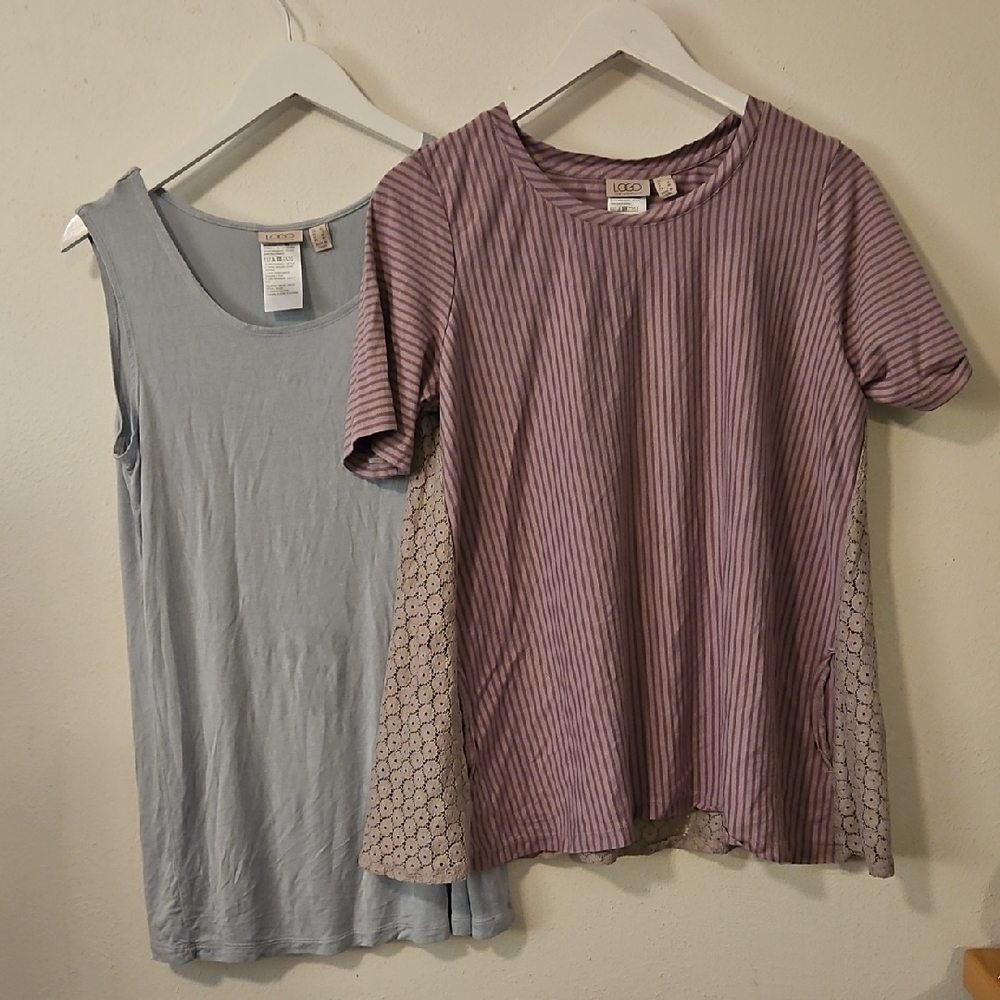 LOGO by Lori Goldstein Short Sleeve Eyelet back Top And Tank Twin Set L